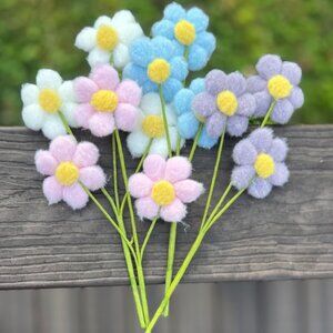 4 piece set 11 Inch Easter Pom Pom Blossom Spray Spring Easter Pick Stems